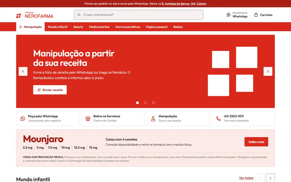 Primeira tela do site Nerofarma no computador